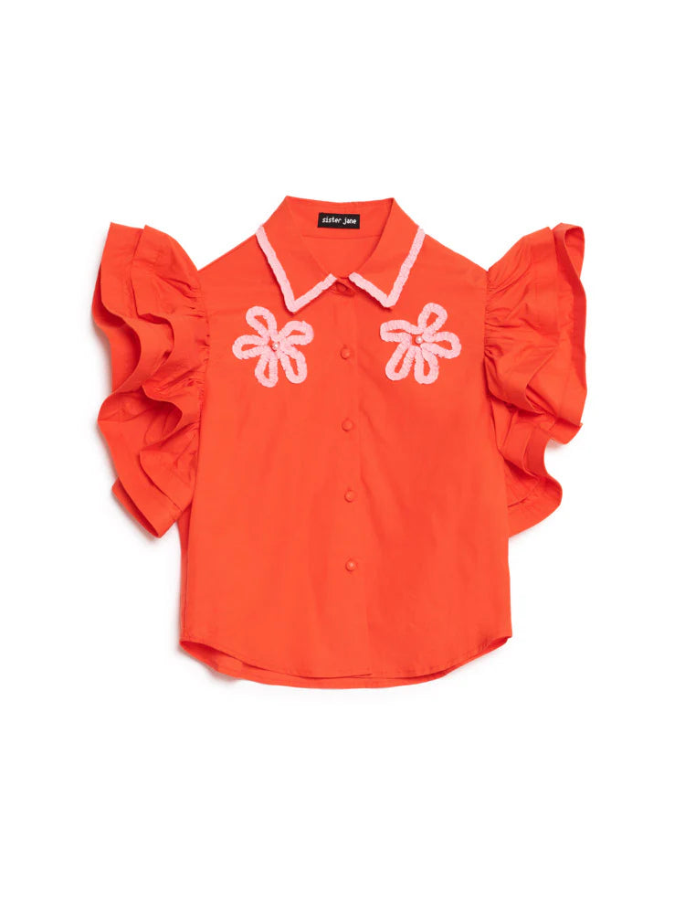 Apricot Sky Trim Top, Red