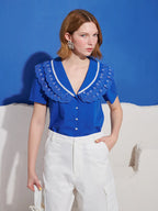 Aegean Trim Blouse, Cobalt Blue