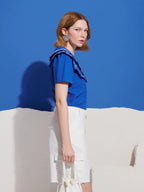 Aegean Trim Blouse, Cobalt Blue