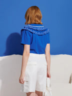 Aegean Trim Blouse, Cobalt Blue