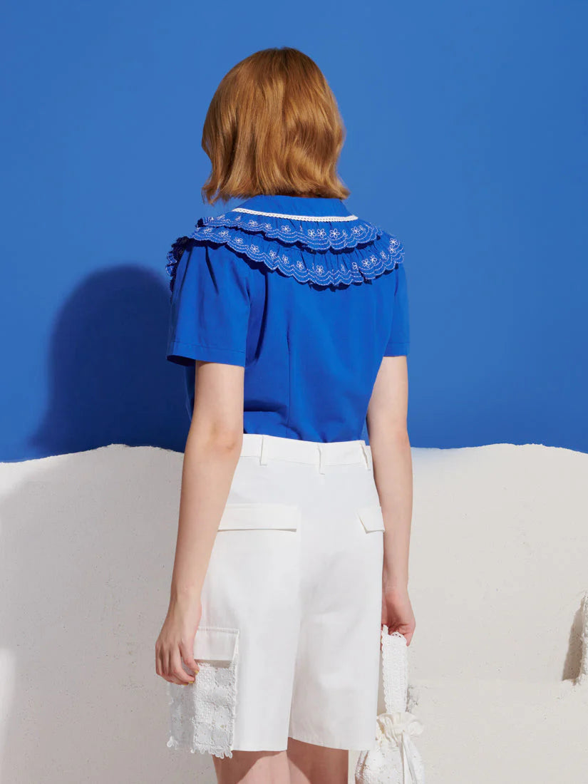 Aegean Trim Blouse, Cobalt Blue