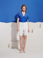 Aegean Trim Blouse, Cobalt Blue