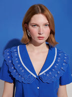 Aegean Trim Blouse, Cobalt Blue