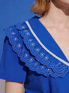 Aegean Trim Blouse, Cobalt Blue