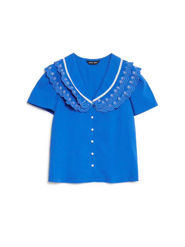 Aegean Trim Blouse, Cobalt Blue