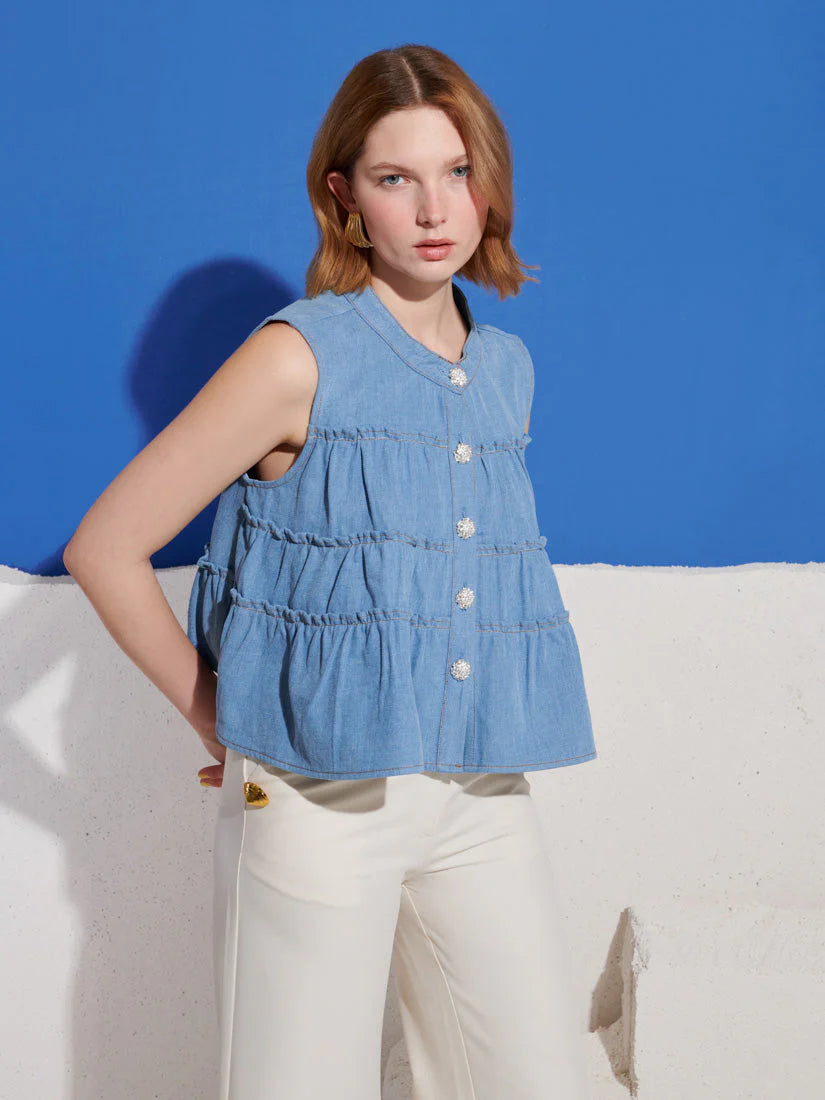 Kasos Denim Top, Washed Blue