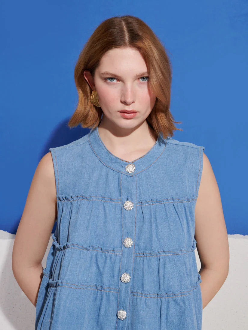 Kasos Denim Top, Washed Blue