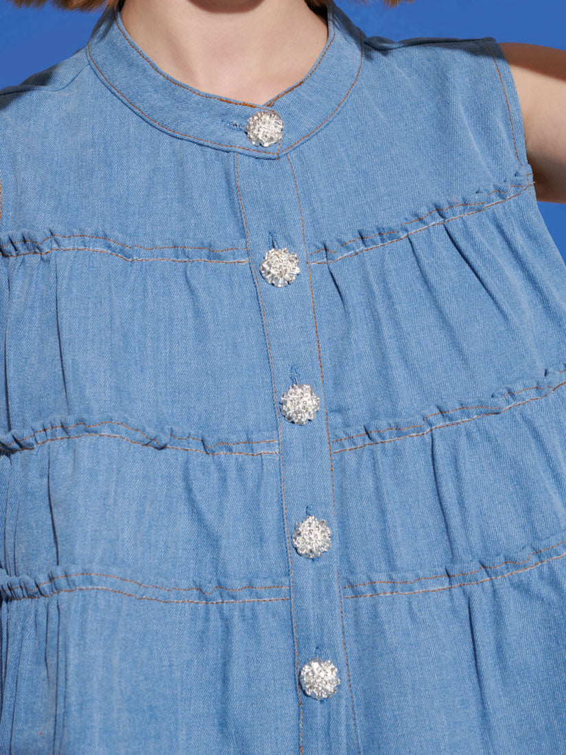 Kasos Denim Top, Washed Blue