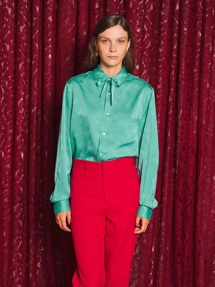 Liora Neck Tie Shirt, Emerald Green