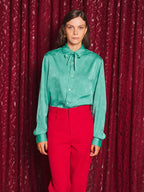 Liora Neck Tie Shirt, Emerald Green