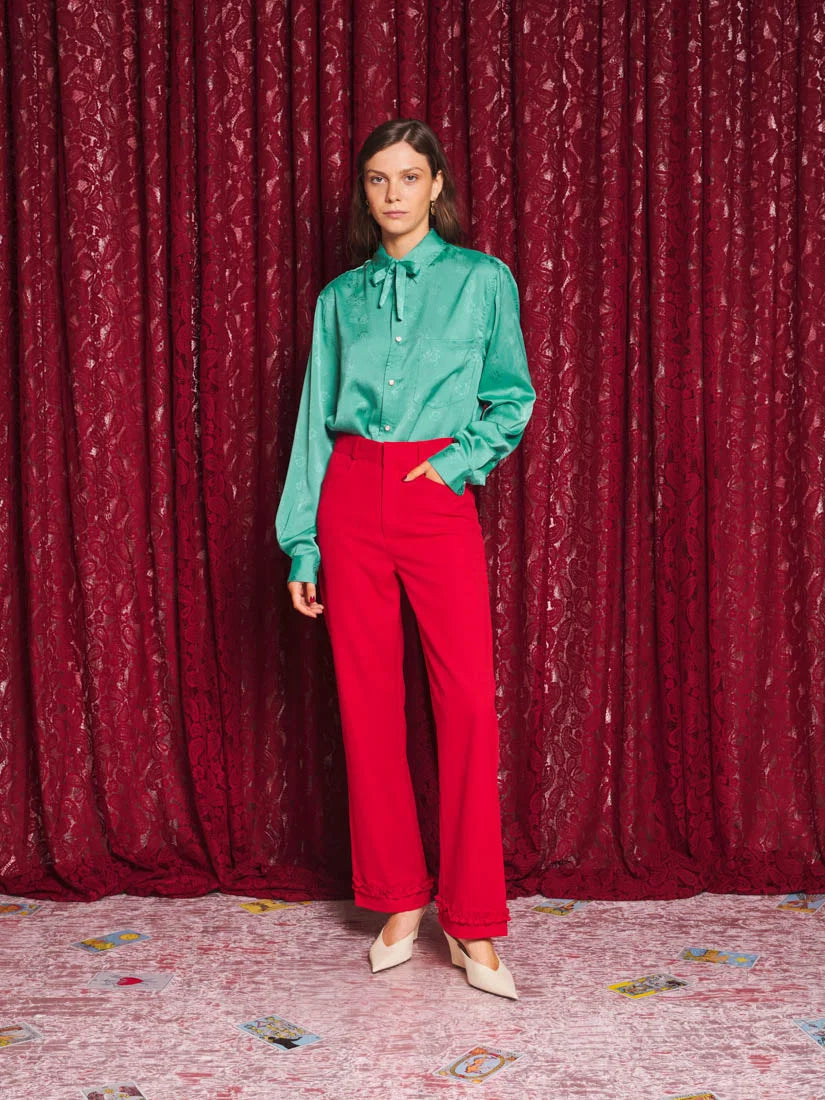 Liora Neck Tie Shirt, Emerald Green