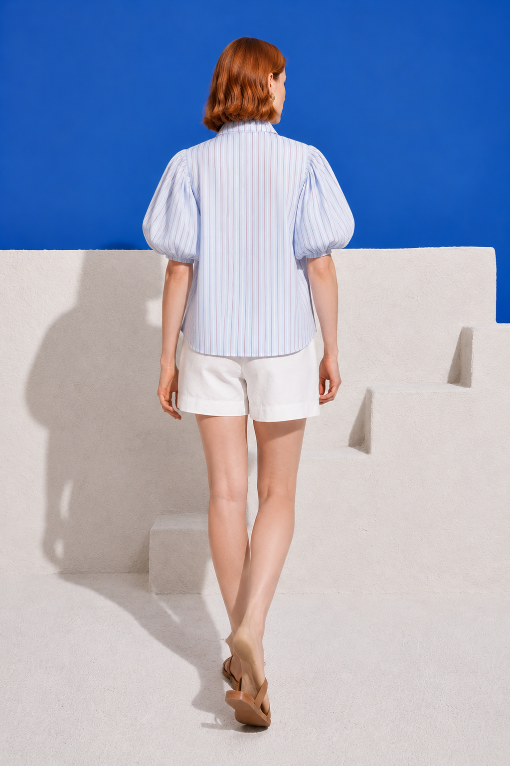 Marble Stripe Embellished Blouse, Baby Blue