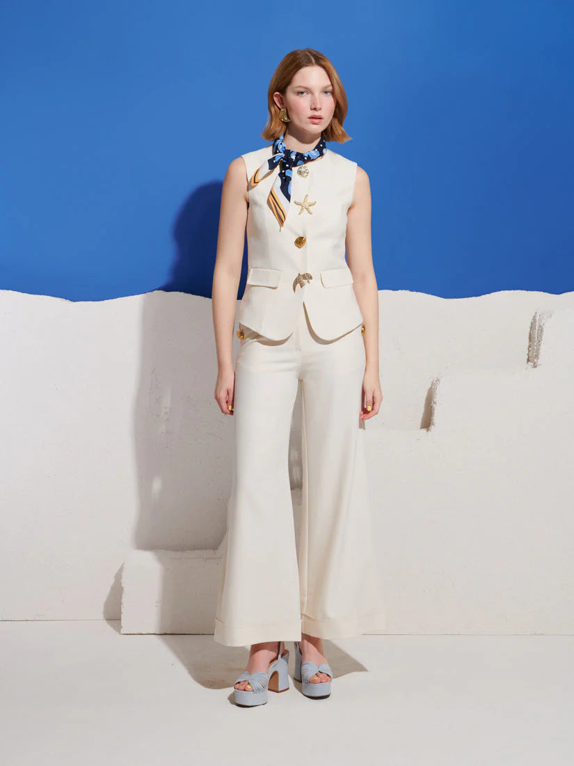 Milos Brooches Vest Top, Cream