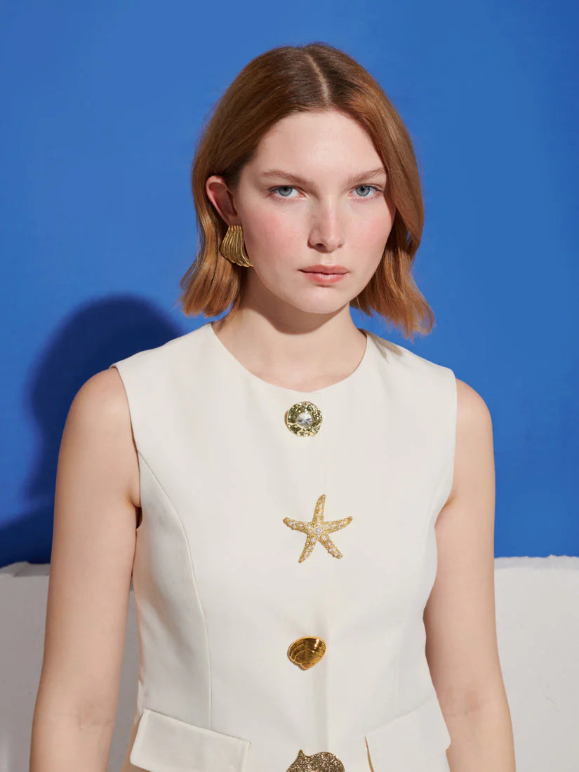 Milos Brooches Vest Top, Cream