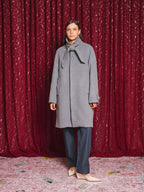 Morrigan Coat with Neck Tie, Soft Grey