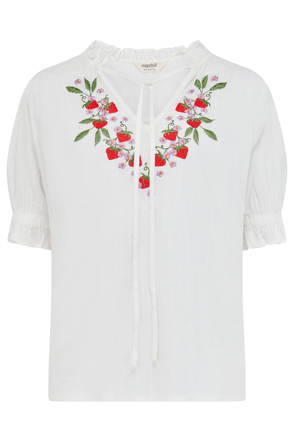 Angelique Shirred Top, Off-White, Wild Strawberry