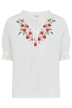 Angelique Shirred Top, Off-White, Wild Strawberry