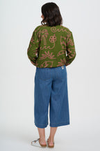 Bobbi Bomber Jacket, Khaki, Tropical Line Drawing