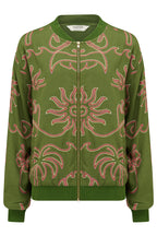 Bobbi Bomber Jacket, Khaki, Tropical Line Drawing