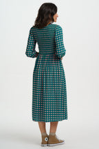 Della Shirred Midi Dress, Navy with Heart Tile