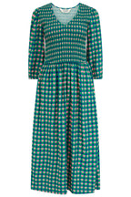Della Shirred Midi Dress, Navy with Heart Tile