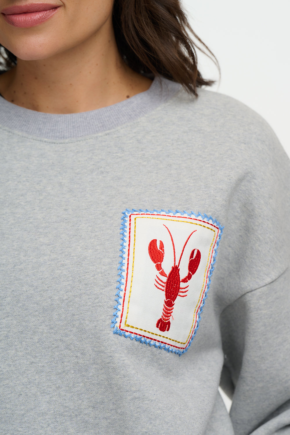 Eadie Sweatshirt, Grey Marl with Lobster