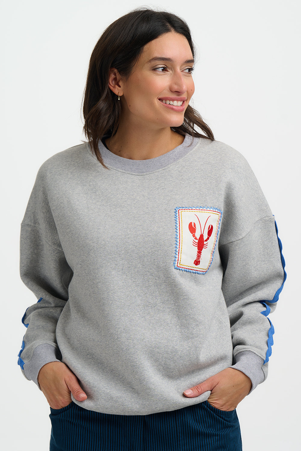 Eadie Sweatshirt, Grey Marl with Lobster