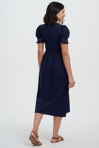 Esme Jersey Midi Dress, Navy, Tropic Palm Embroidery
