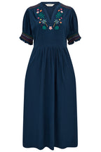 Esme Jersey Midi Dress, Navy, Tropic Palm Embroidery