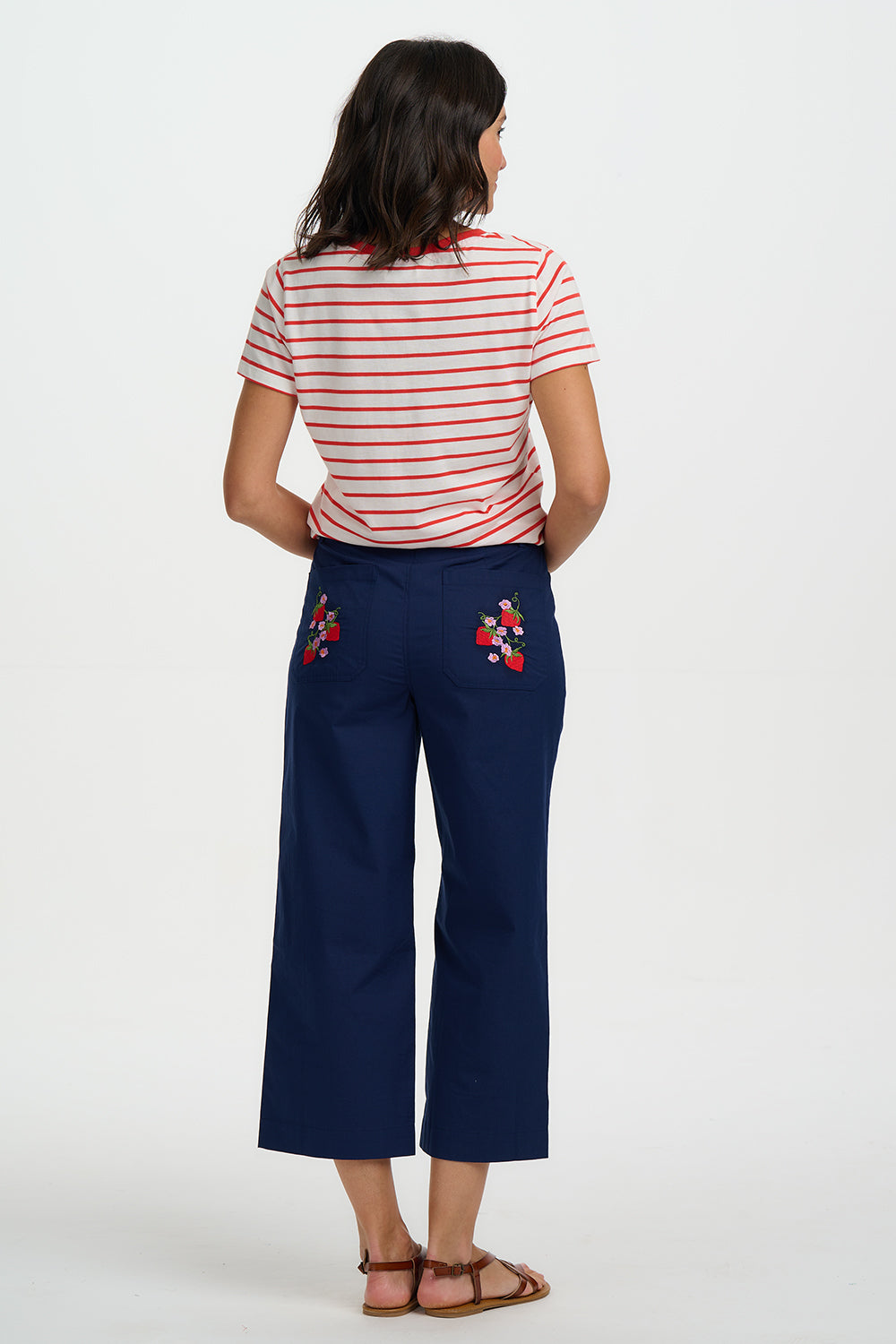 Khloe V-Neck Tee Shirt, Red/Off-White Stripe, Strawberry