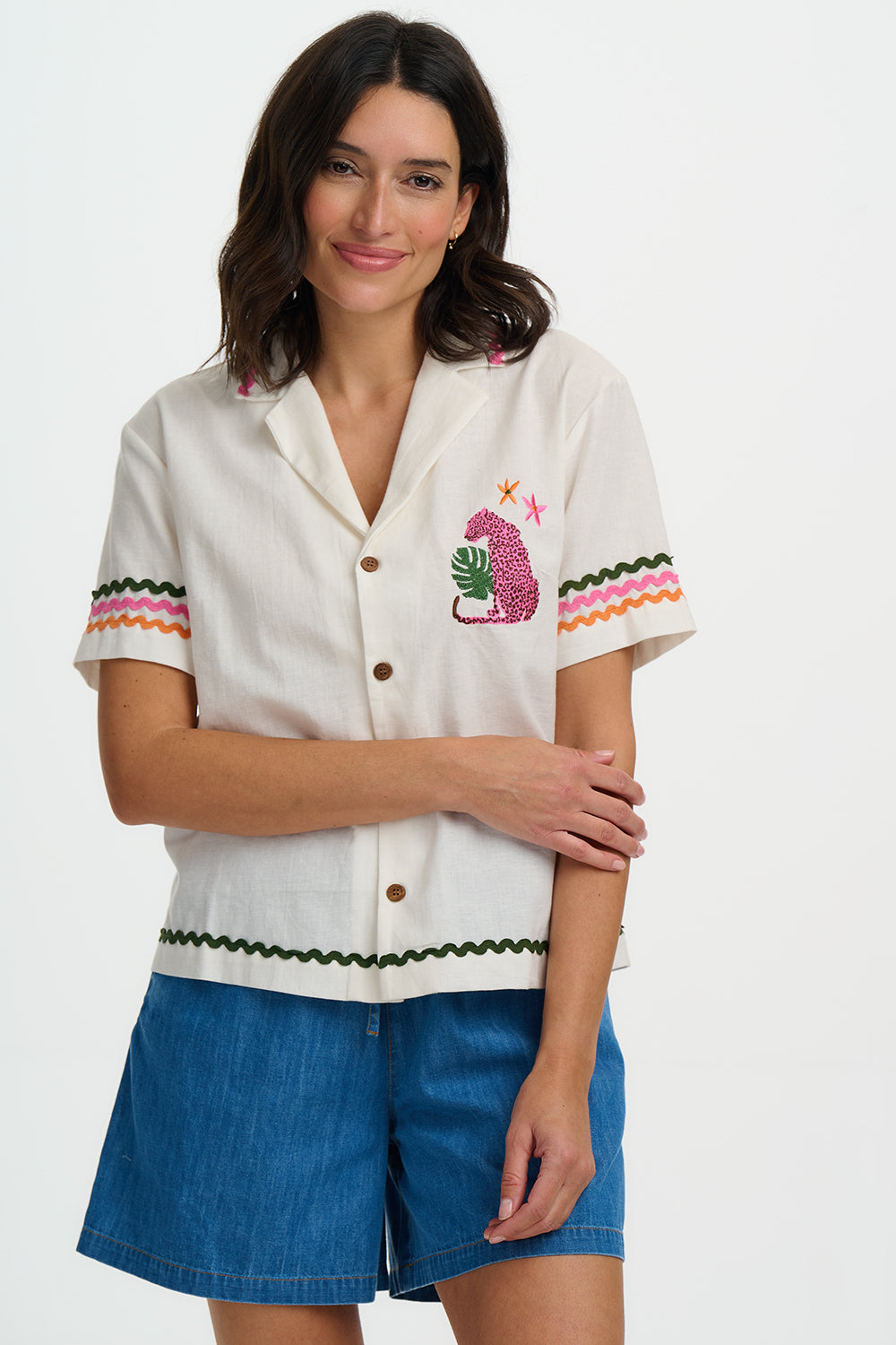 Michelle Shirt, Off-White, Pink Leopard