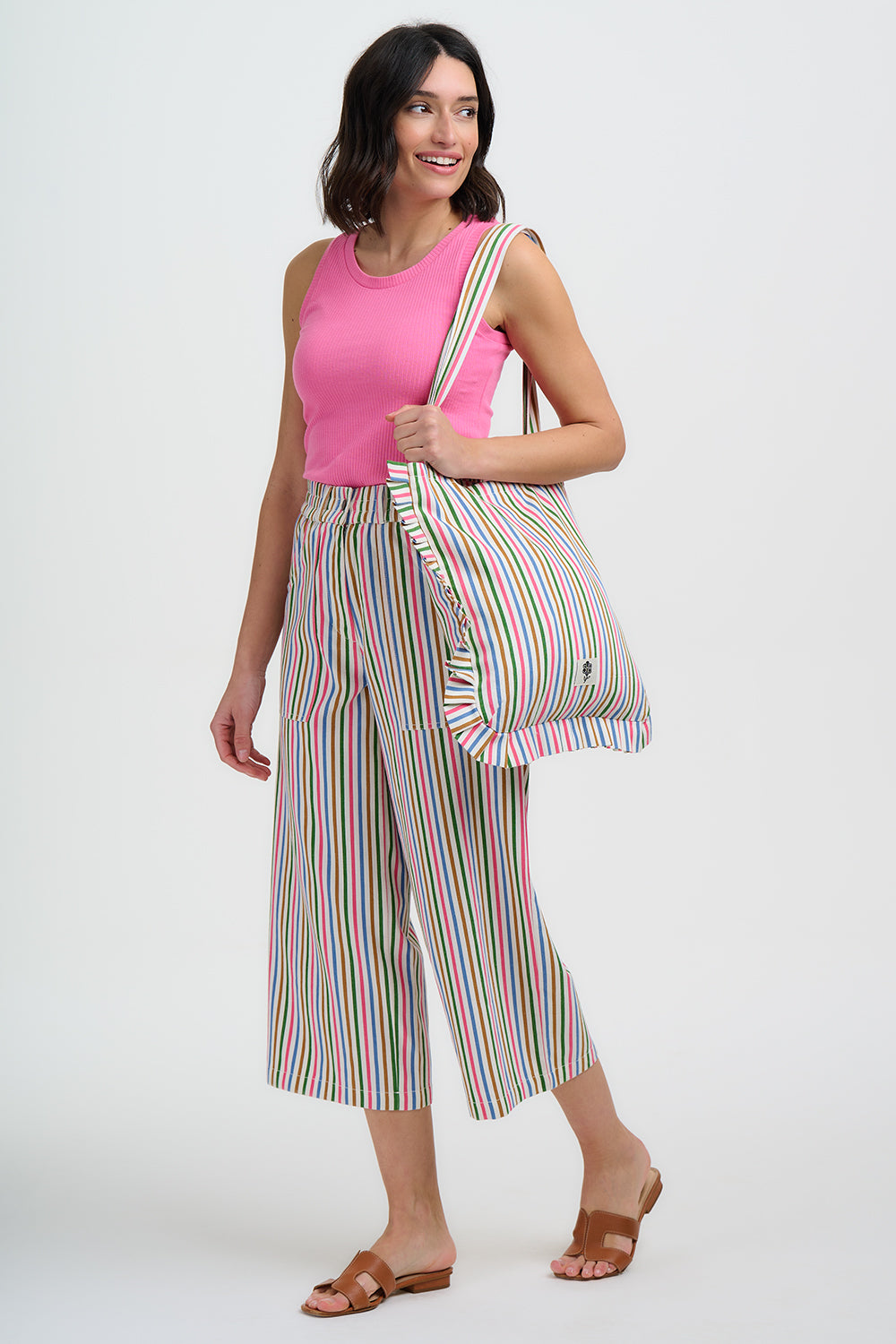 Monica Frill Tote Bag, Colourful Canvas Stripes
