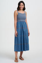 Murren Shirred Midi Dress, Washed Blue Denim