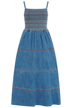 Murren Shirred Midi Dress, Washed Blue Denim