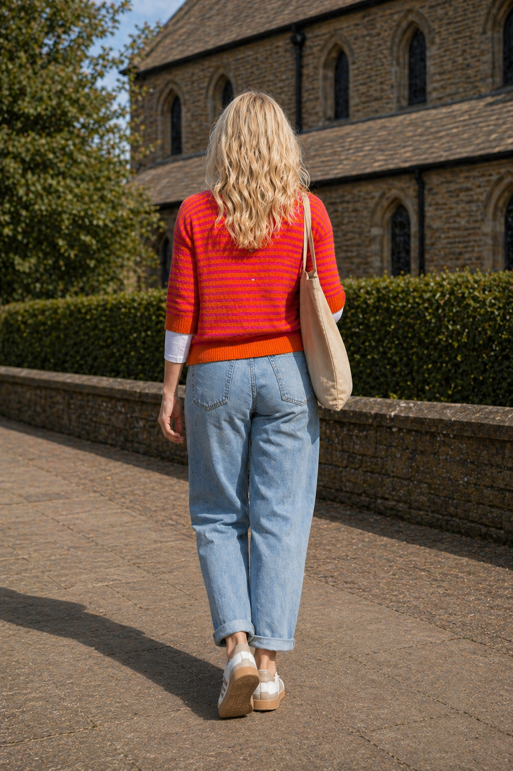Cindy Red Flower Jeans, Pale Wash