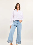 Colette Floral Detail Jean, Light Blue Denim