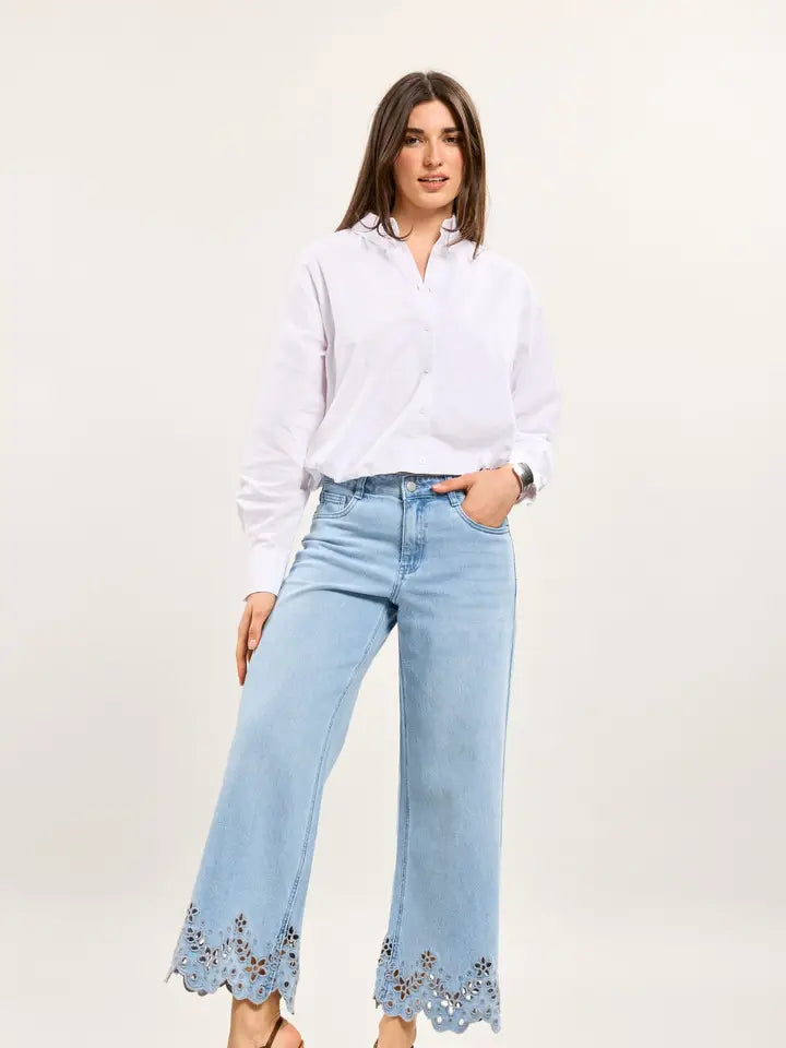 Colette Floral Detail Jean, Light Blue Denim
