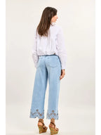 Colette Floral Detail Jean, Light Blue Denim