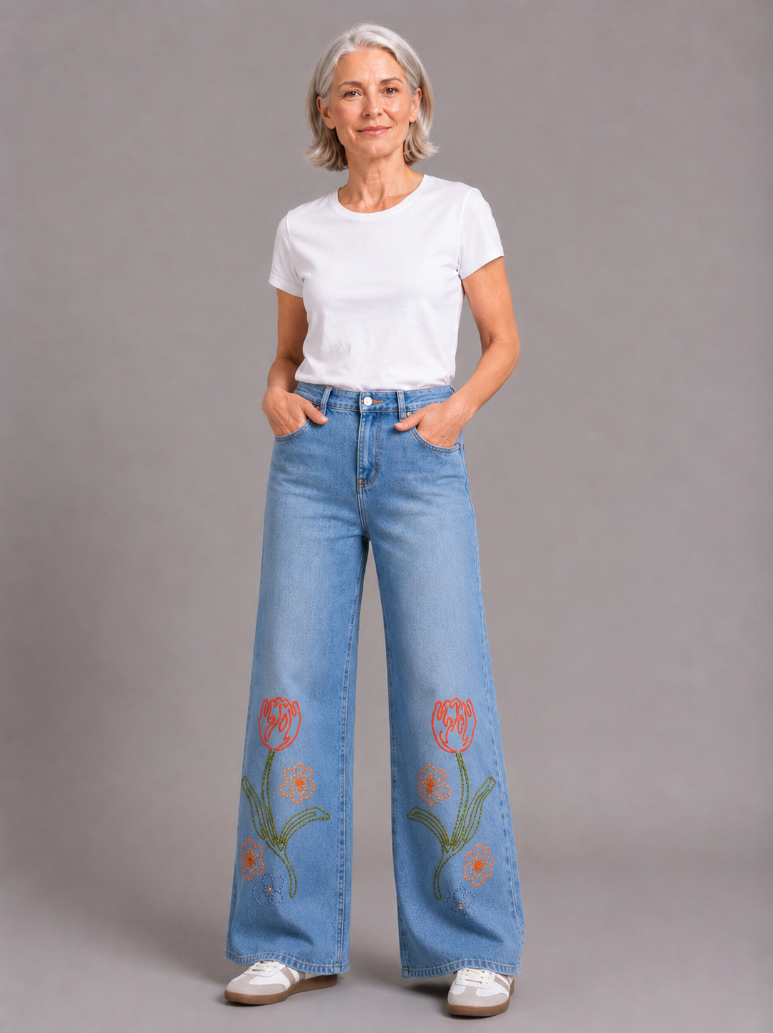 Hester Floral Jeans, Mid Blue