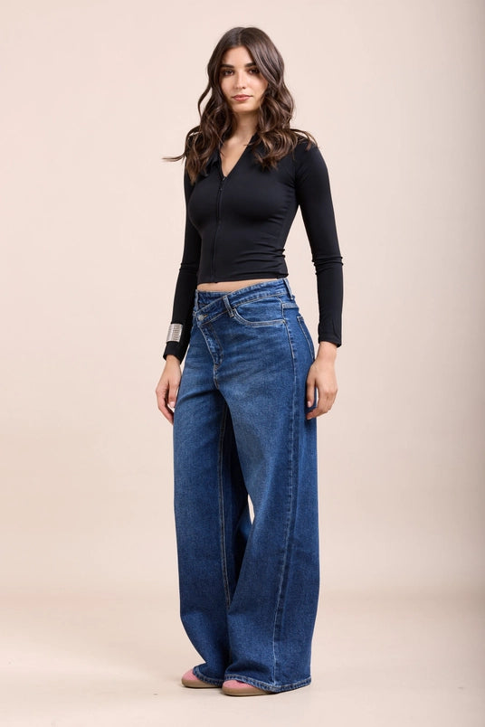 Mandi Asymmetric Waist Jean, Blue Denim