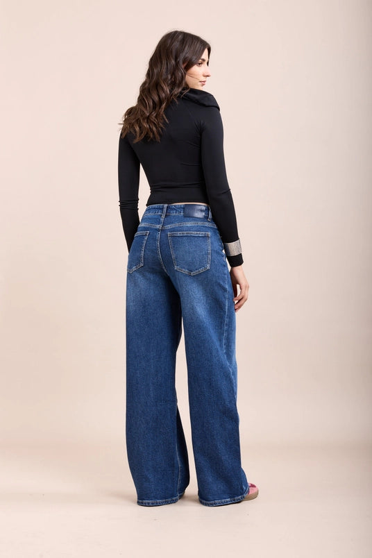Mandi Asymmetric Waist Jean, Blue Denim