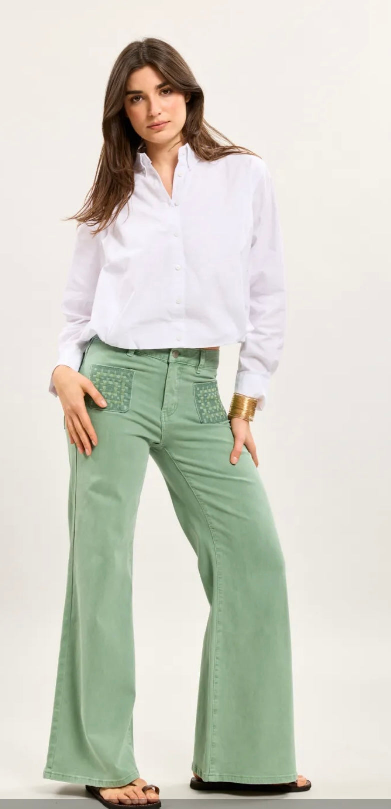 Minna Wide Leg Jeans, Sage Green
