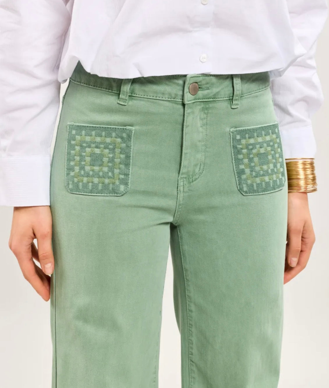 Minna Wide Leg Jeans, Sage Green