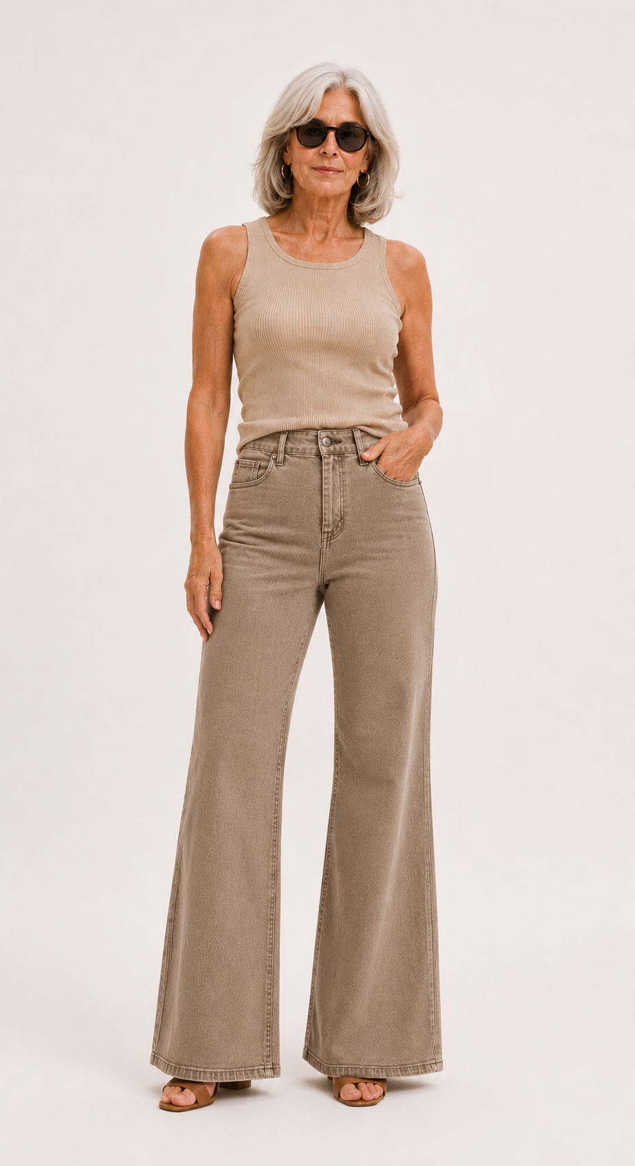 Sertra Wide Leg Jean, Taupe