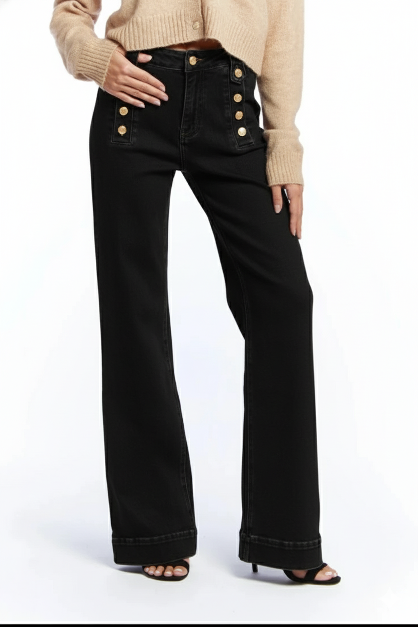 Sienna Button-Fronted Jean, Black