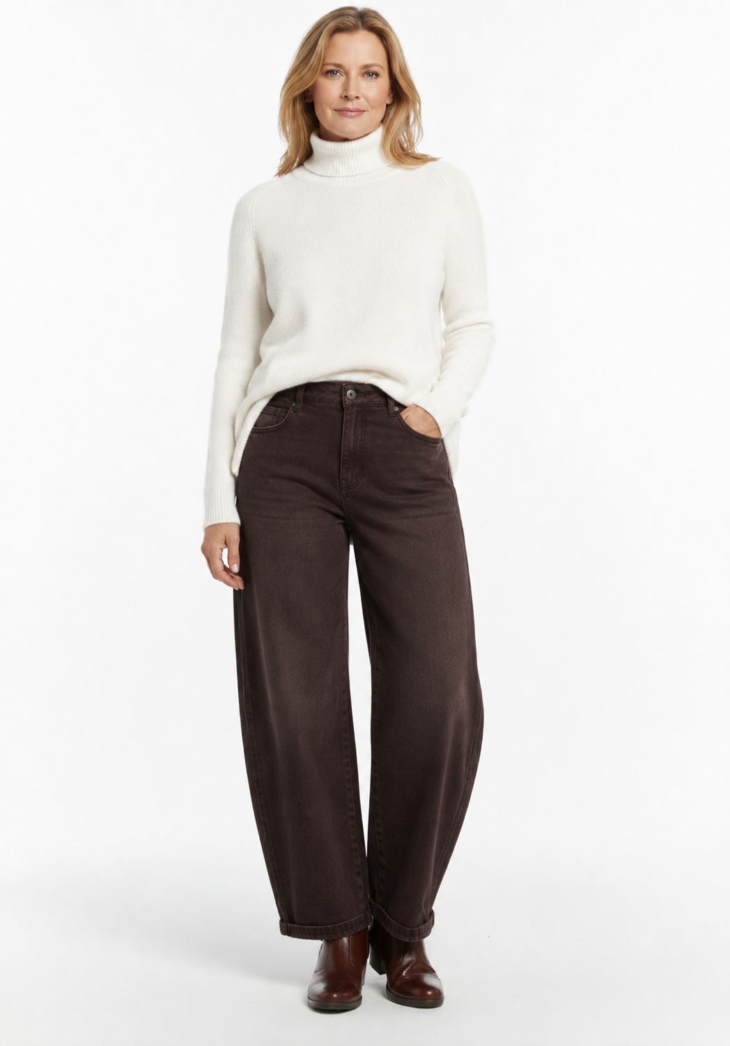 Tia Barrel Jean, Chocolate Brown