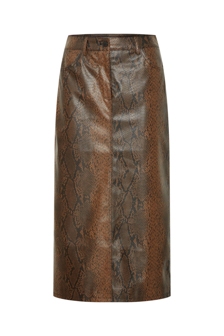 Elloni skirt with snakeskin-effect coating and gently flared midi cut