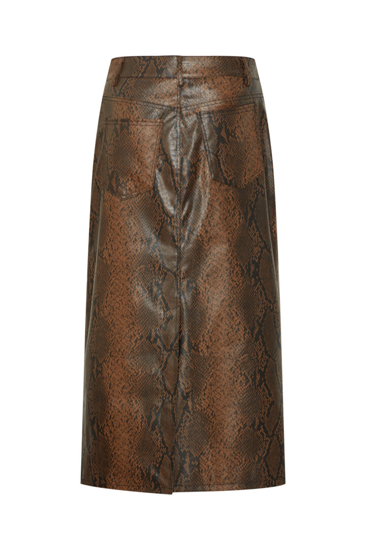 Coffee Bean Mix Elloni faux leather skirt with an A-line shape and back slit