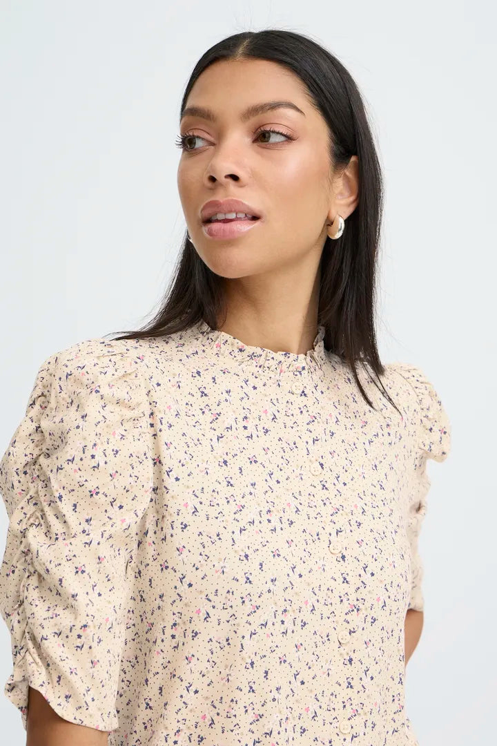 Gabria Shirt, Oyster Grey Ditsy Floral