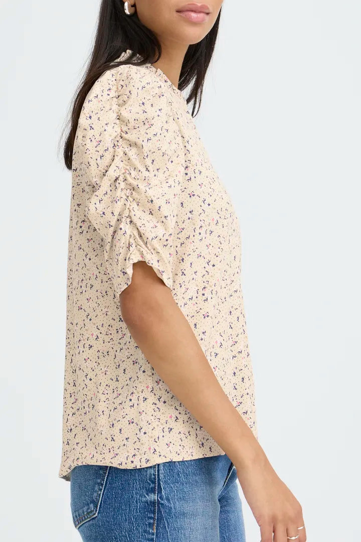 Gabria Shirt, Oyster Grey Ditsy Floral